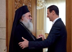 Sua Santità Hanna Atallah Hanna, Arcivescovo di Sebastia del Patriarcato greco-ortodosso di Gerusalemme con il Presidente Assad